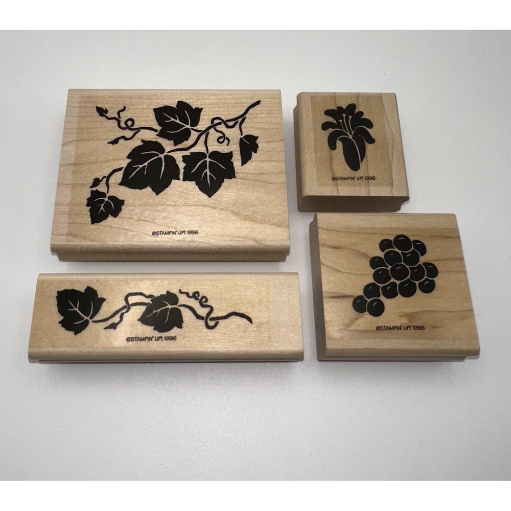 Stampin' Up! 1996 Definitely Decorative Grapes Wood Mount Rubber Stamp Lot Of 4